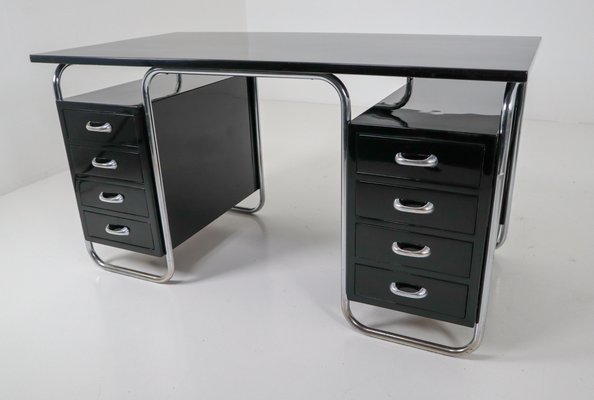 Bauhaus Black Lacquered Wood Chrome Steel Desk By Marcel Breuer