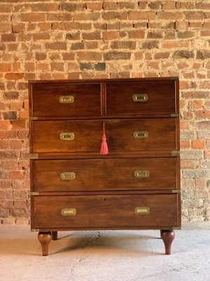 Antique Anglo Indian Military Teak Chest Of Drawers 1850s For