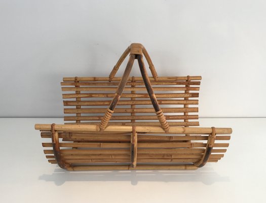 Vintage French Rattan Magazine Rack or Log Holder 1970s for sale at Pamono