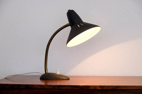 Mid Century German Brass And Metal Gooseneck Desk Lamp 1950s For