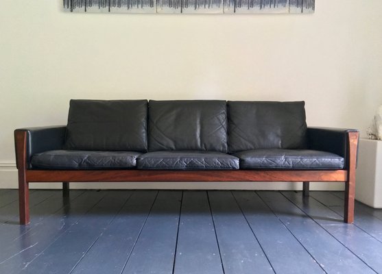 Danish Model Ap62 Leather Metal And Wood Sofa By Hans J Wegner