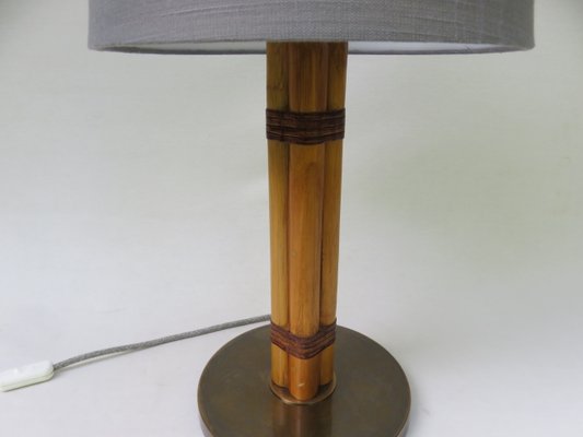 Scandinavian Modern Brass, Bamboo, and Linen Table Lamp from Bergboms, 1960s Scandinavian Modern Brass, Bamboo, and Linen Table Lamp from Bergboms, 1960s