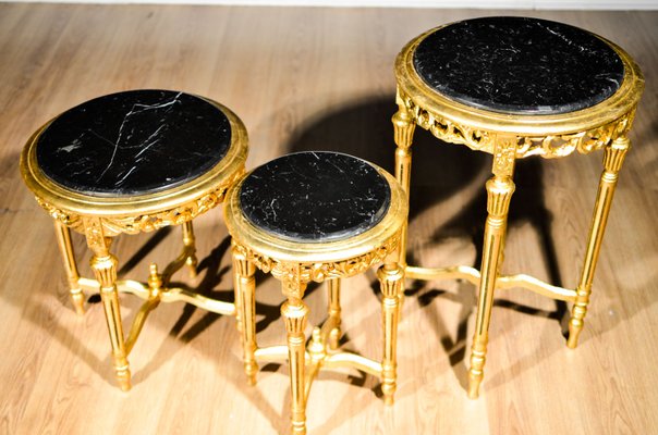 French Gold Leaf Shaped Marble Coffee Tables 1950s Set Of 3 French Gold Leaf Shaped Marble Coffee Tables 1950s Set Of 3