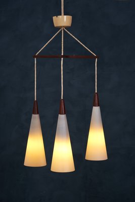 Mid-Century Teak & Glass Triple Ceiling Lamp, for sale at Pamono