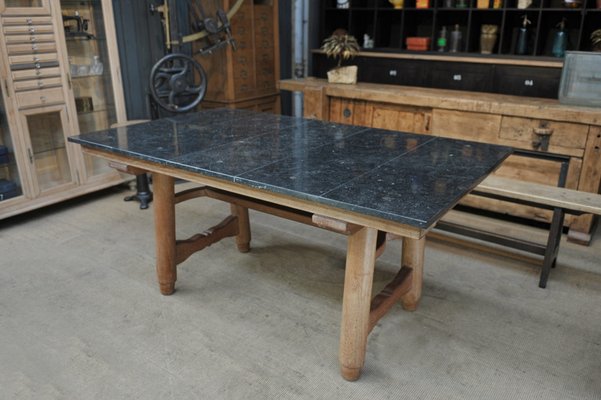 French Oak And Marble Dining Table By Guillerme Et Chambron For