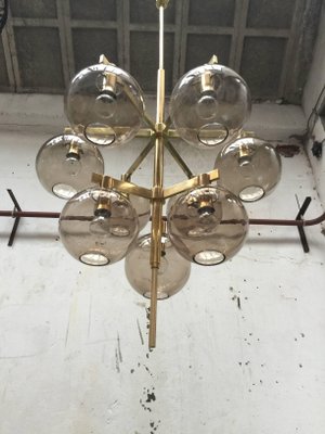 Scandinavian Modern Brass and Glass Globes Chandelier by Hans Agne Jakobsson, 1960s Scandinavian Modern Brass and Glass Globes Chandelier by Hans Agne Jakobsson, 1960s