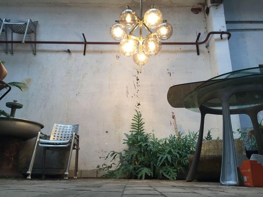 Scandinavian Modern Brass and Glass Globes Chandelier by Hans Agne Jakobsson, 1960s Scandinavian Modern Brass and Glass Globes Chandelier by Hans Agne Jakobsson, 1960s