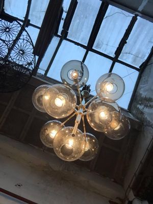 Scandinavian Modern Brass and Glass Globes Chandelier by Hans Agne Jakobsson, 1960s Scandinavian Modern Brass and Glass Globes Chandelier by Hans Agne Jakobsson, 1960s