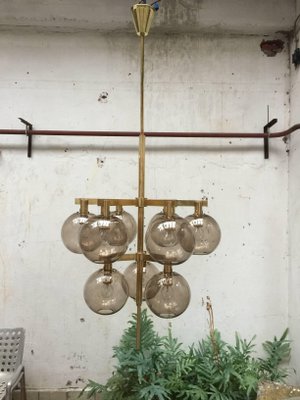 Scandinavian Modern Brass and Glass Globes Chandelier by Hans Agne Jakobsson, 1960s Scandinavian Modern Brass and Glass Globes Chandelier by Hans Agne Jakobsson, 1960s