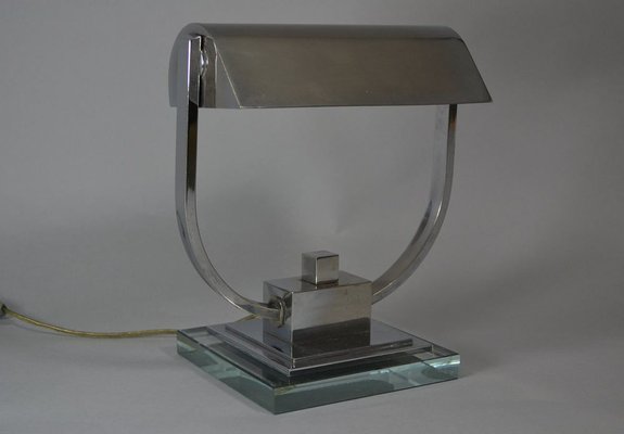Art Deco Nickel Plated Lamp by Jacques Adnet, 1930s Art Deco Nickel Plated Lamp by Jacques Adnet, 1930s