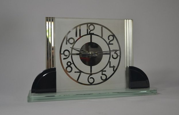 Large Art Deco Modernist Glass Mirrored Clock For At Pamono Art Deco Modernist Glass Mirrored Clock