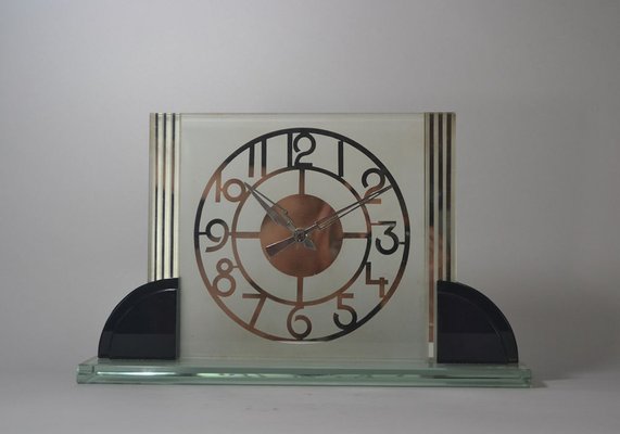 Large Art Deco Modernist Glass Mirrored Clock For At Pamono Art Deco Modernist Glass Mirrored Clock