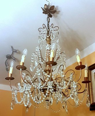 Vintage Louis Xvi Style Beech And Crystal Chandelier 1930s