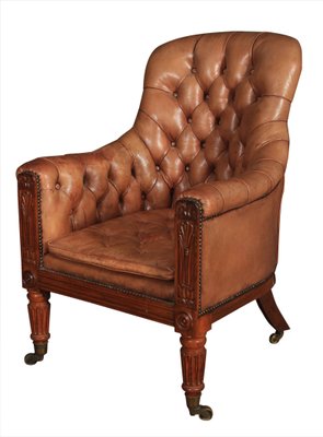 Antique William Iv Rosewood Leather Library Chair