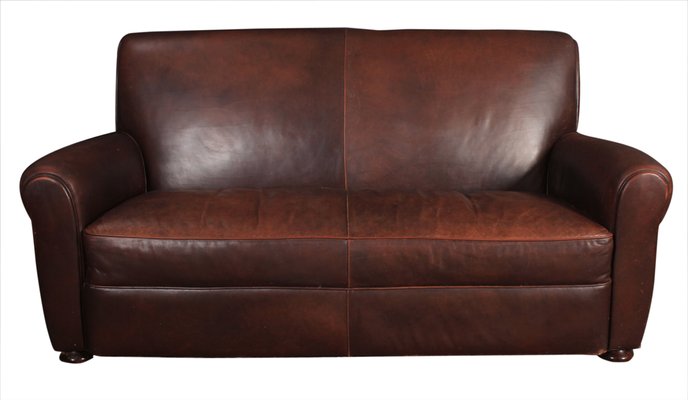 Vintage French Leather Club Sofa 1930s