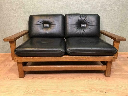 Mid Century Leather And Wood Sofa 1960s