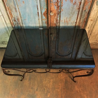 Table De Salle A Manger Art Deco Vintage En Verre Colore Et Fer