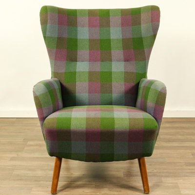 Green Purple Checked Wingback Armchair 1950s For Sale At Pamono