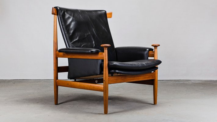 Danish Leather Teak Lounge Chair Ottoman Set By Finn Juhl For