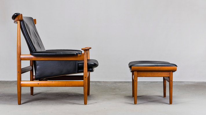 Danish Leather Teak Lounge Chair Ottoman Set By Finn Juhl For France Son 1950s For Sale At Pamono