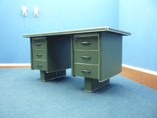 Mid Century Metal And Skai Industrial Desk 1950s For Sale At Pamono