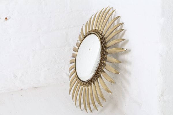 Mid Century Brass Convex Sun Mirror From Deknudt 1960s For Mid Century Brass Convex Sun Mirror