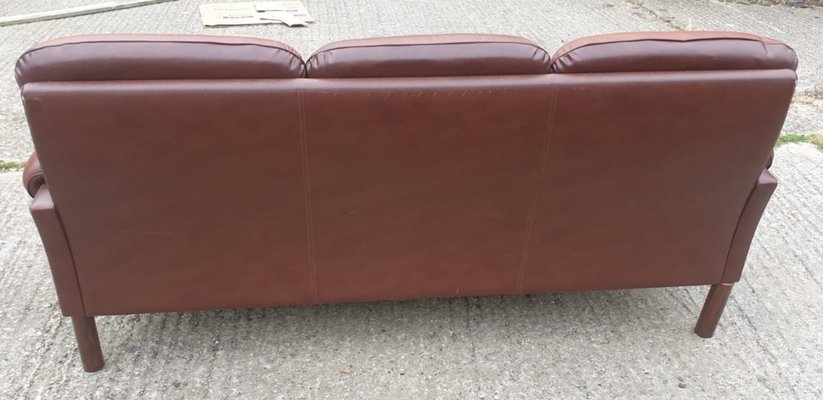 Vintage Danish Brown Leather Sofa 1970s
