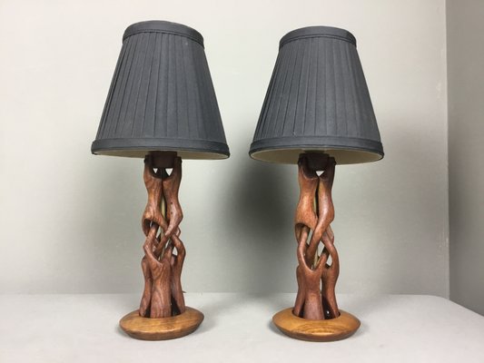 mid century teak table lamp