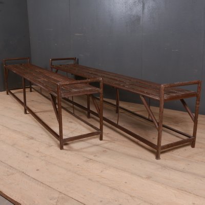 Vintage French Metal And Wood Benches 1930s Set Of 2 For Sale At