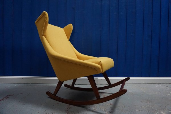 Mid Century Danish Fabric And Wood Rocking Chair 1960s For Sale