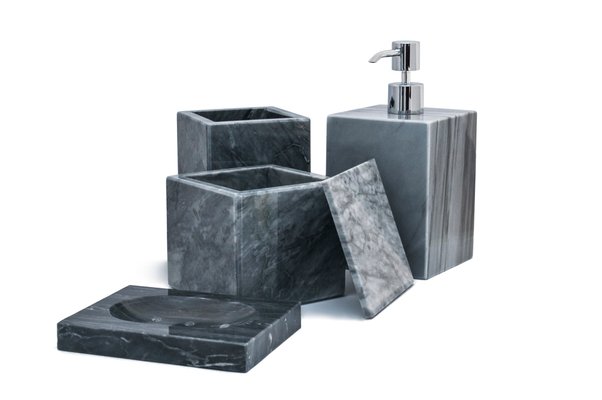 Grey Bardiglio Marble Bathroom Set Home Collection, Set of 4 sale at Pamono