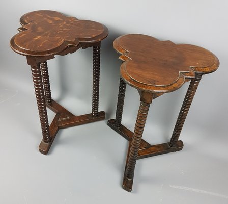 Arts And Crafts Style Oak Bobbin Side Tables 1920s Set Of 2 For Crafts Style Oak Bobbin Side Tables