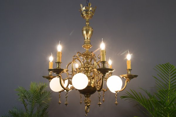 Antique Baroque Brass And Bronze, Old Solid Brass Chandelier
