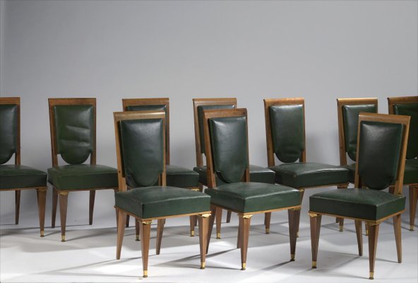 Mid Century French Bronze and Leather Dining Chairs Set of 12 for