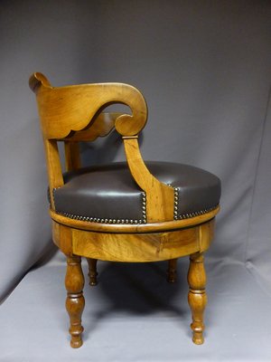 Antique French Leather And Walnut Swivel Desk Chair For Sale At Pamono