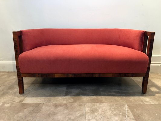 Vintage Art Deco Italian Fabric And Walnut Sofa 1930s For Sale At