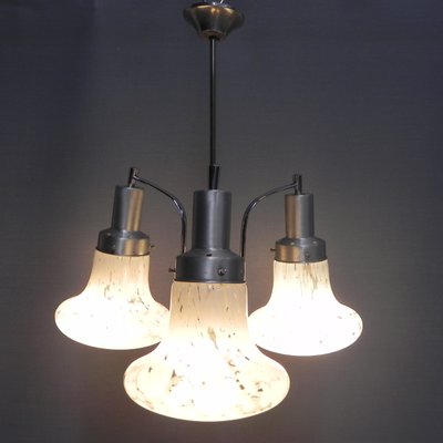 Vintage Three Arm Aluminum And Glass Ceiling Lamp 1970s For Sale