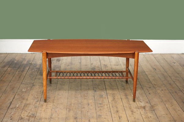 Scandinavian Modern Brass and Plastic Coffee Table by Bertil TABLE, teak, design Bertil Fridhagen, Bodafors. 1960s