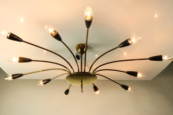 Mid Century German Brass And Steel Ceiling Lamp 1950s