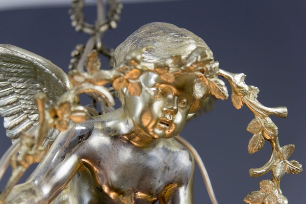 Antique Gilt Bronze and Frosted Glass Chandelier, 1920s Antique Gilt Bronze and Frosted Glass Chandelier, 1920s