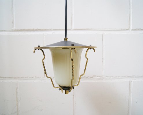 Mid Century French Brass And Glass Ceiling Lamp 1950s