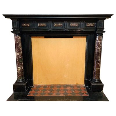 Antique Empire Style Black And Red Marble Fireplace Mantel For