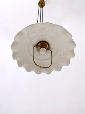 Mid Century Italian White Ceramic And Brass Adjustable Pendant