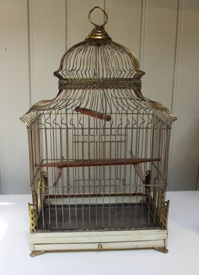 Cage à Oiseaux édouardienne Antique En Laiton Et Tôle
