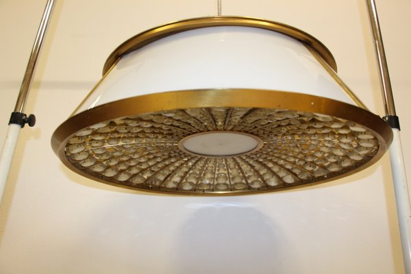 French Brass And Crystal Ceiling Lamp By Jules Leleu 1950s For