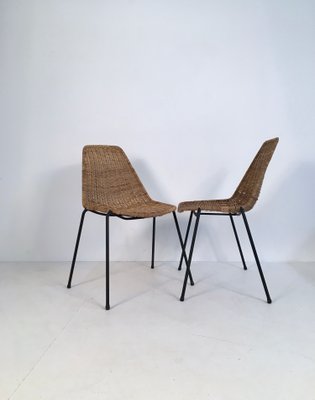 Italian Iron & Wicker Side Chairs by Campo e Graffi for Home Torino, 1950s, Set of 2 Italian Iron & Wicker Side Chairs by Campo e Graffi for Home Torino, 1950s, Set of 2