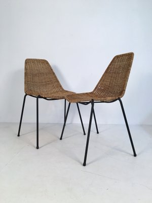 Italian Iron & Wicker Side Chairs by Campo e Graffi for Home Torino, 1950s, Set of 2 Italian Iron & Wicker Side Chairs by Campo e Graffi for Home Torino, 1950s, Set of 2