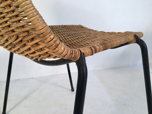 Italian Iron & Wicker Side Chairs by Campo e Graffi for Home Torino, 1950s, Set of 2 Italian Iron & Wicker Side Chairs by Campo e Graffi for Home Torino, 1950s, Set of 2