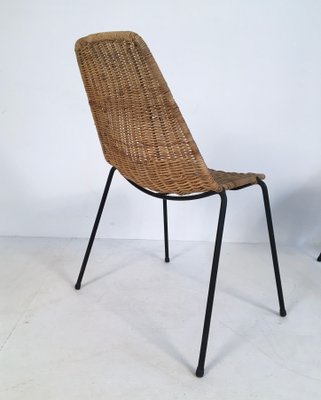 Italian Iron & Wicker Side Chairs by Campo e Graffi for Home Torino, 1950s, Set of 2 Italian Iron & Wicker Side Chairs by Campo e Graffi for Home Torino, 1950s, Set of 2