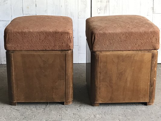 Art Deco Wooden Ottoman Stools 1930s Set of 2